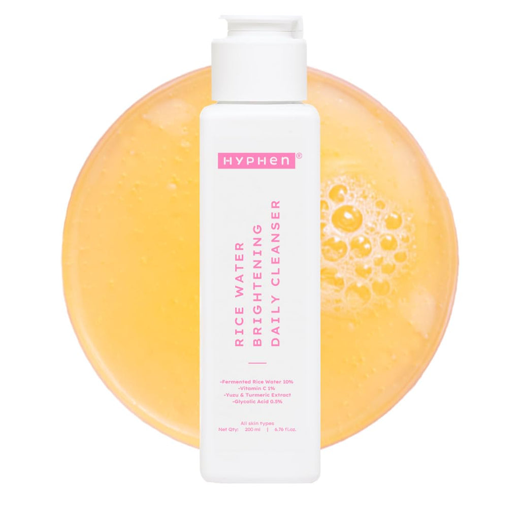 Hyphen 10% Rice Water Brightening Face Wash | With 1% Vitamin C, 0.5% Glycolic Acid & Yuzu Extract | Reduces Dark Spots & Pigmentation | For All Skin Types | Gentle Cleanser for Women & Men- 200 ml
