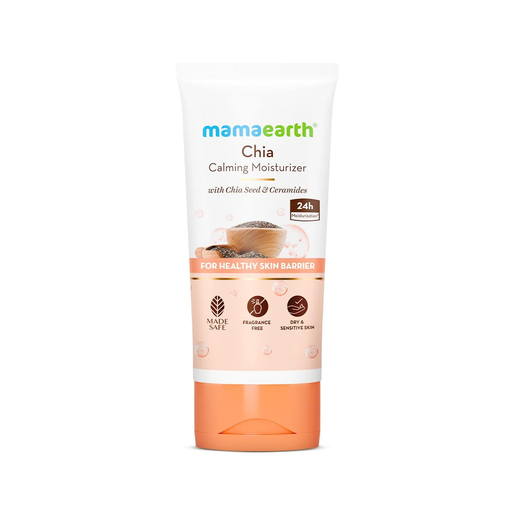 Mamaearth Chia Calming Moisturizer with Chia Seed & Ceramides for Healthy Skin Barrier | For Hydrated Glow | Co-Created with Dermats | For Dry & Sensitive Skin | 24H Long Lasting Moisturization | Fragrance Free | 80 g