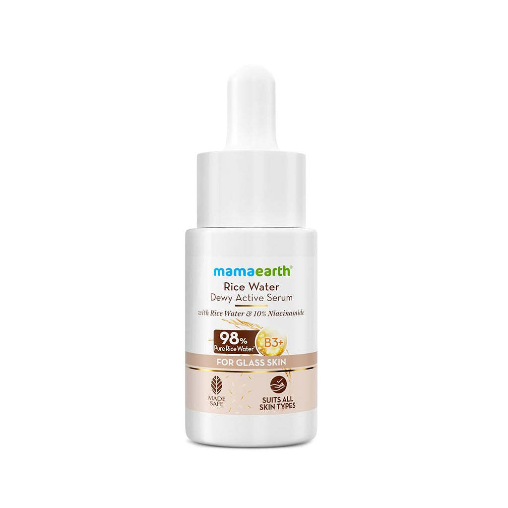Mamaearth Rice Water Dewy Active Serum with 10% Niacinamide, Rice Water & Hyaluronic Acid - 10 ml | For Glass Skin | Gives Dewy Finish | Brightens Skin | Suits All Skin Types