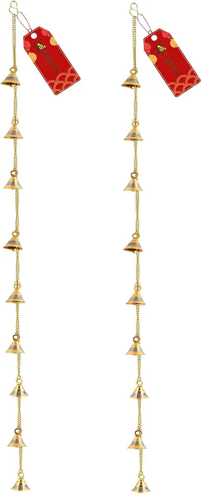 Uapan Brass Door Hanging Bell With Brass Chain For Bandarwal Temple Decoration Pack Of 2, Door, 3.50 Feet