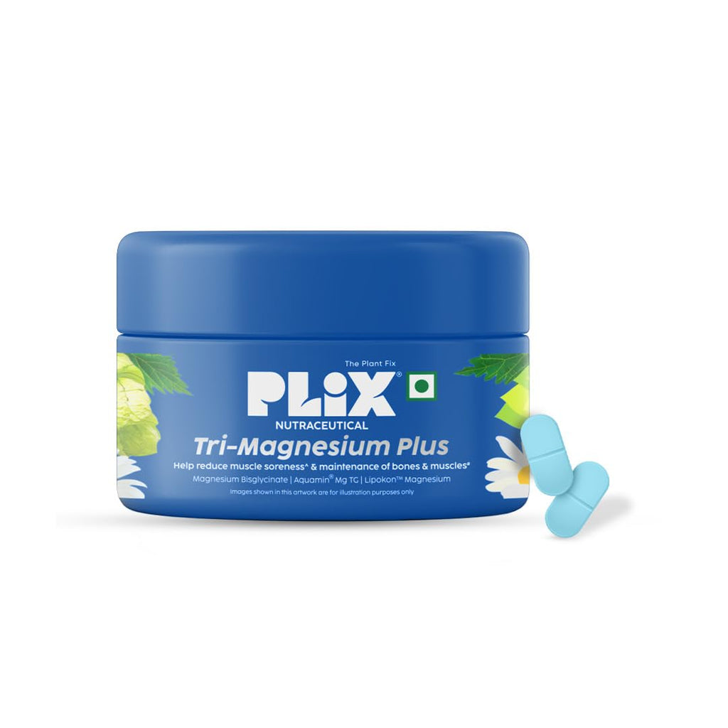 PLIX THE PLANT FIX Tri-Magnesium Plus Tablets | Bis-Glycinate & Chamomile Extract | 440mg Elemental Magnesium | High Absorption for Sleep, Muscle Recovery & Relaxation | 60 Tablets