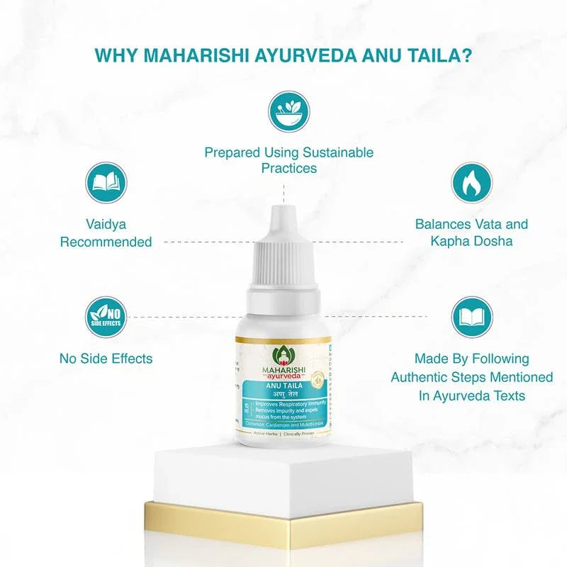 Maharishi Ayurveda Anu Taila - Nasal Congestion Relief Oil | Migraine & Sinusitis Treatment | Improve Sensory Perception | Herbal Formula | 10ml