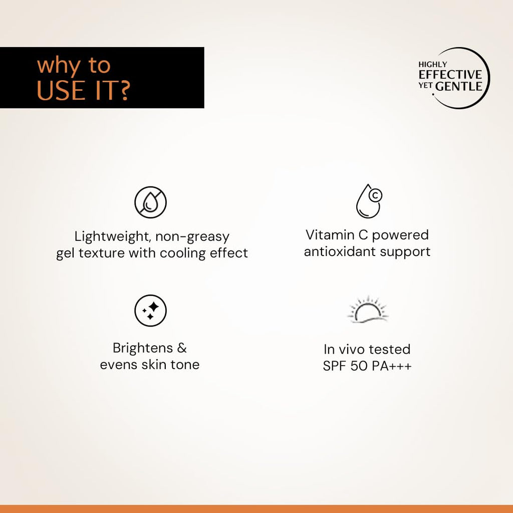 Deconstruct 5% Vitamin C Gel Sunscreen In Vivo Tested SPF 50 PA+++ | Brightens uneven skin tone | Gel based face sunscreen for oily, combination and normal skin | Matte, No White Cast, Lightweight - 50g