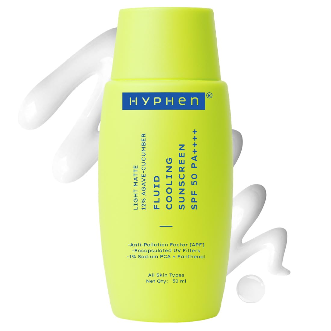 Hyphen Fluid Cooling Sunscreen SPF 50 PA++++ | Ultra Lightweight | Oily, Combination, Normal Skin | Clinically Tested (In-Vitro), Protects upto 8Hrs | Non-greasy & Fast Absorbing | For Men & Women-50ml