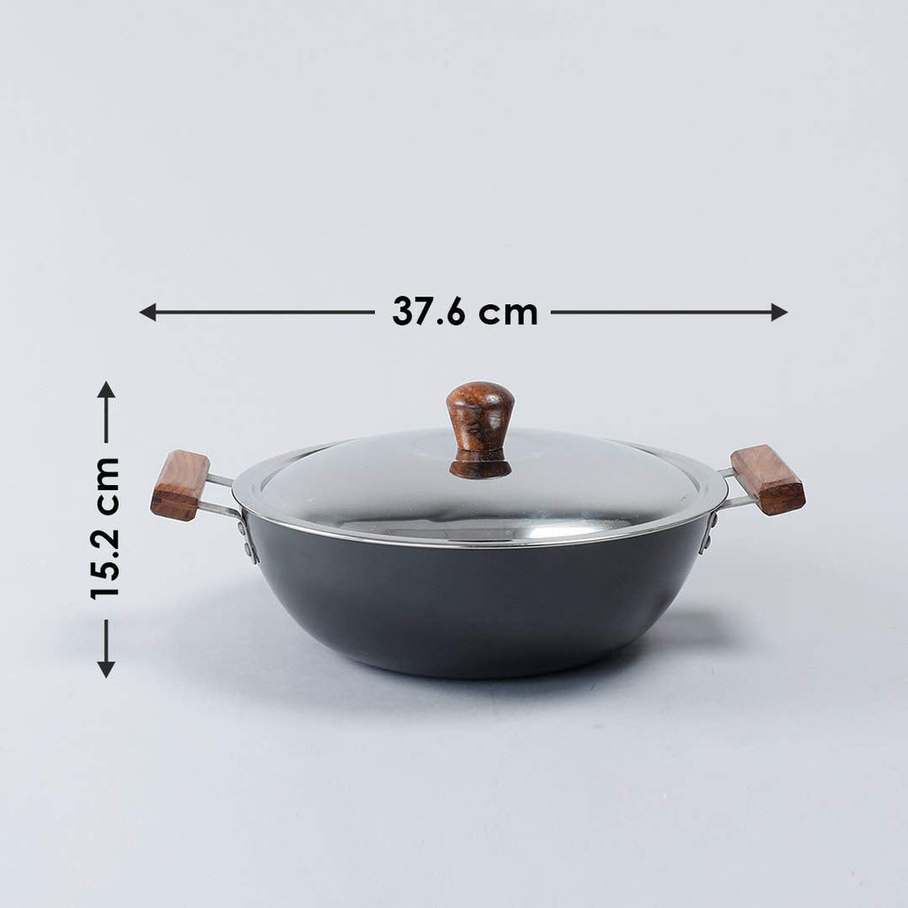 Wonderchef Ebony Hard Anodized Wok With Lid - 28cm | 4.5 Litres