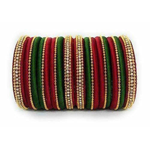Handmade Silk Thread Bangle Maroon and Green Color