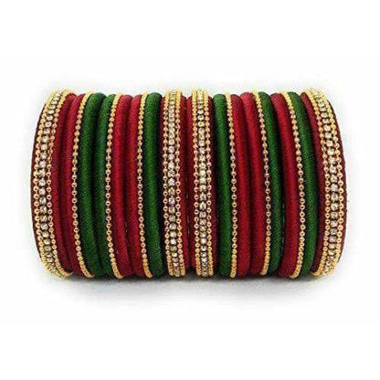 Handmade Silk Thread Bangle Maroon and Green Color