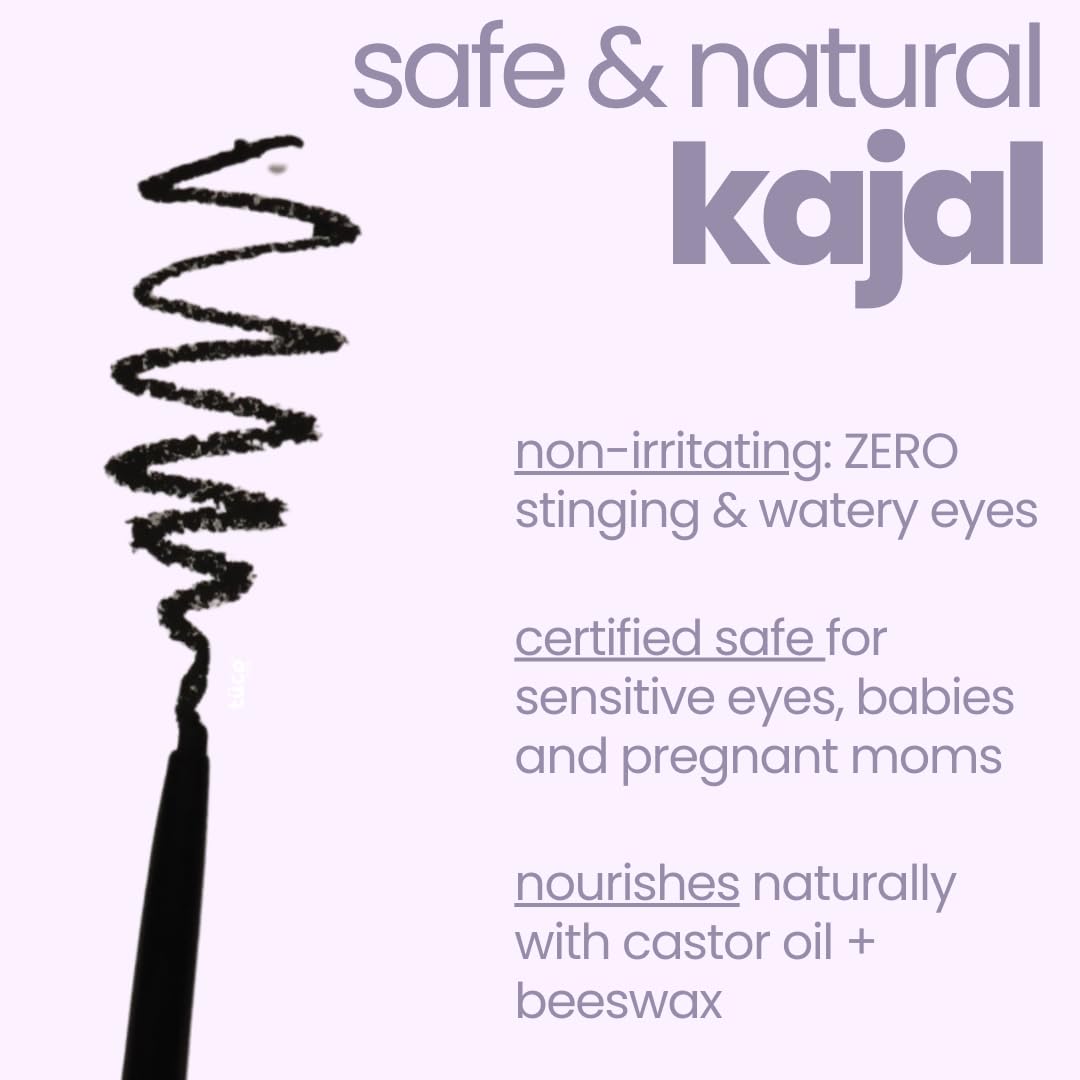 TuCo® Kids Matte Kajal | With Castor Oil & Almond | Safe Kajal For Babies | Smudge-Proof, Water-Proof, Preservative-Free & 100% Lead-Free | Long Lasting, Natural | Black, 15gm