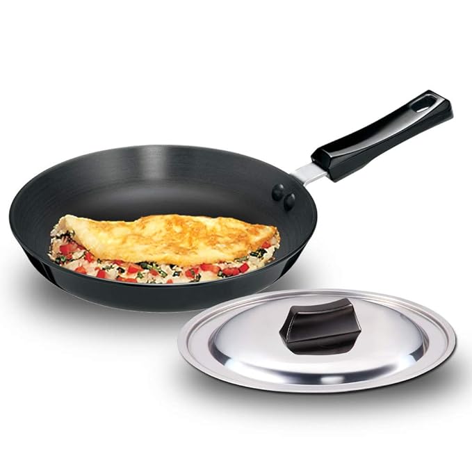 Hawkins Futura 24 cm Frying Pan Hard Anodised Fry Pan with Stainless Steel Lid Black