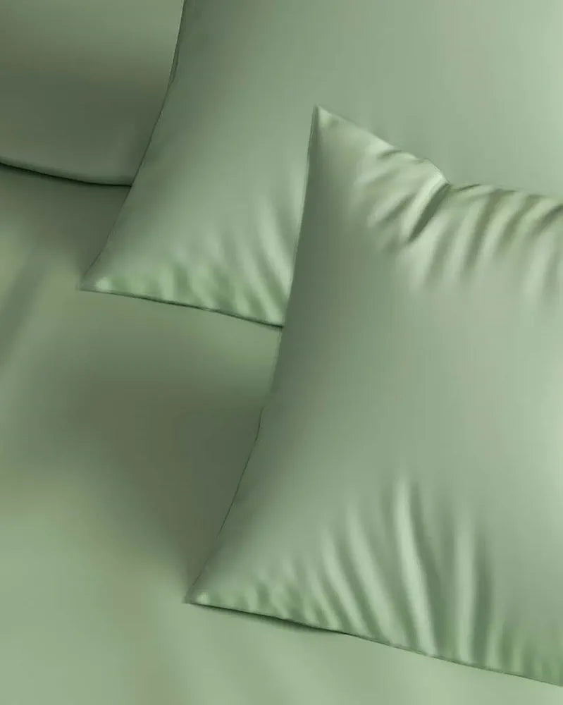 Trance Home Linen Premium 300 Tc Pure 100% Cotton Solid Single Size Fitted Bedsheet with 1 Pillow Cover Colour Moss Green
