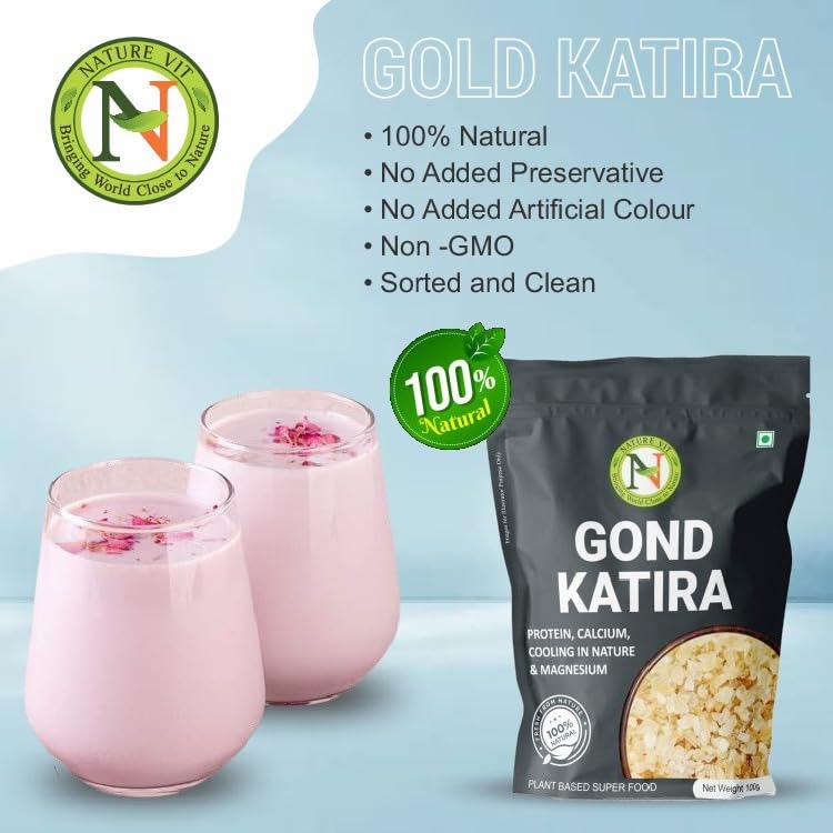 NatureVit Pure Gond Katira (Edible Almond Gum) | High Cooling Properties | Natural Tragacanth Gum Superfood | Calcium · Magnesium · Protein