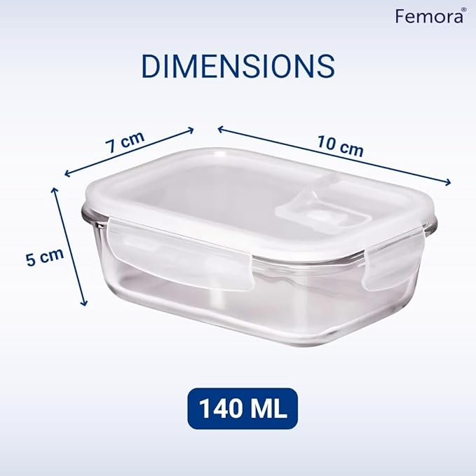 Femora Borosilicate Glass Containers for Kitchen | Storage Box for Kitchen With Air Vent Lid, Microwave Safe | Set of 3 | 140 Ml