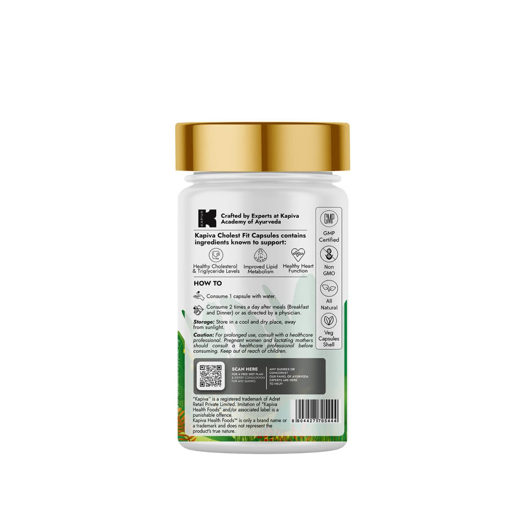 Kapiva Cholest Fit Capsules | Helps Manage Cholesterol with Arjuna, Guggul, Garlic, and 2 more herbs | 100% Ayurvedic | 1 Month Pack for Cholesterol Care | 60 Capsules/Tablets