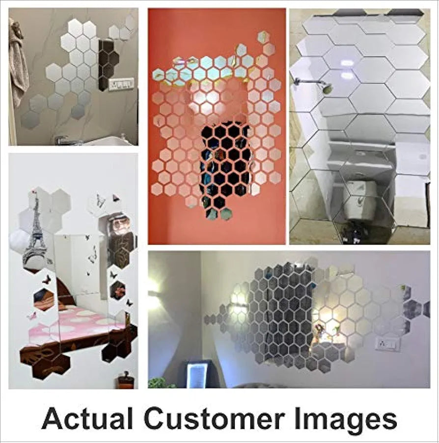 Bikri Kendra Hexagon 30 Stickers for Wall Acrylic Wall Decor Hexagonal Mirror Sticker Mirror Stickers