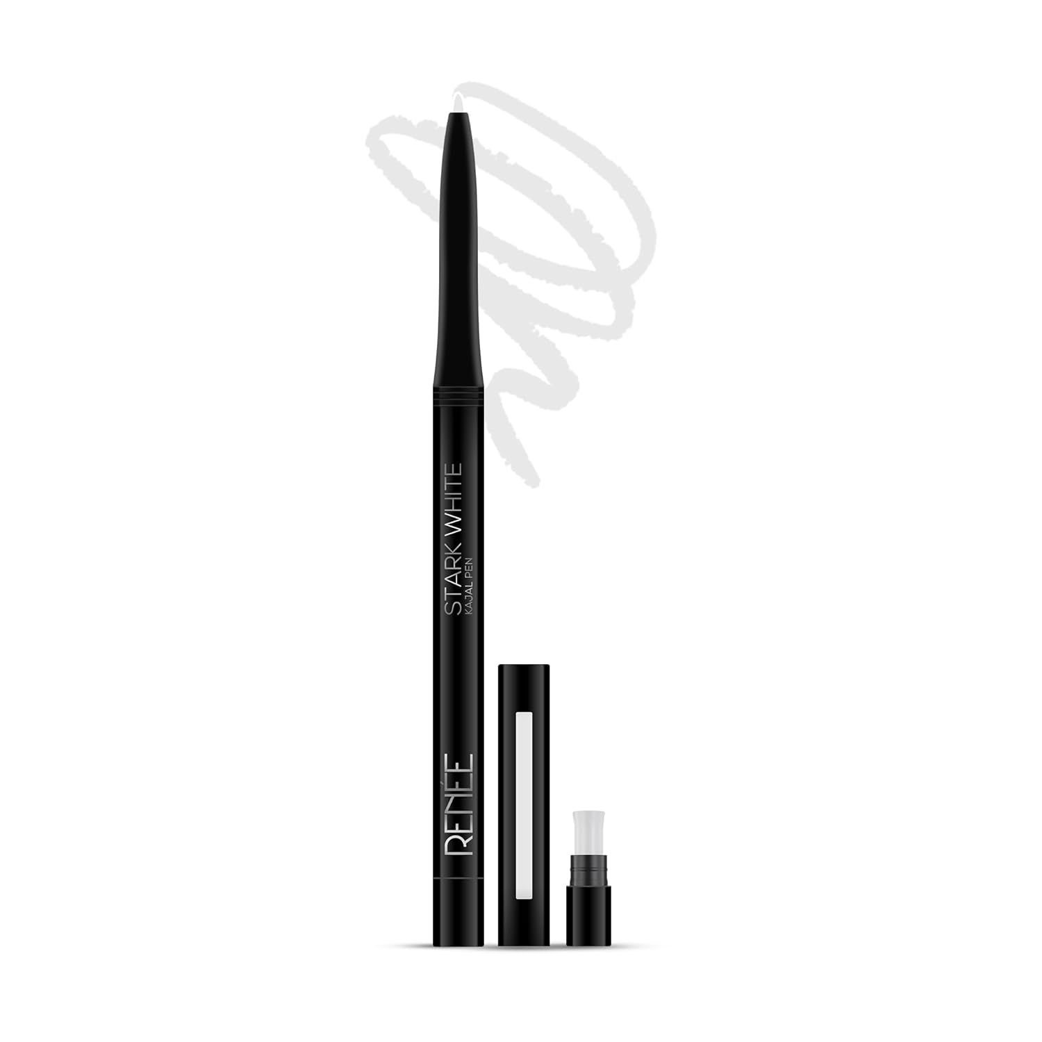 RENEE Kajal Pen with Sharpener - Stark White | 24 Hrs Stay | Long Lasting Kohl Pencil | Matte Finish | Rich Color Payoff | Smudge & Waterproof | One Swipe Application Formula | 0.35gm