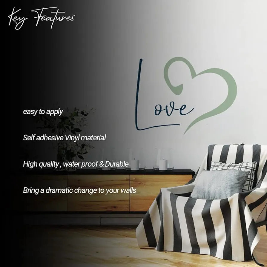 Kotart Green and Blue Heart and Love HD Printed Vinyl Wall Stickers/Decals