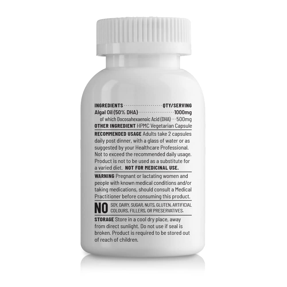 Unived Ovegha Vegan Omega-3 DHA | 1000mg Algae Oil 500mg DHA Per Serving (highest DHA/serving) | for Heart, Hair, Skin, Joint, Brain & Eye Health | 60 Vegan Capsules