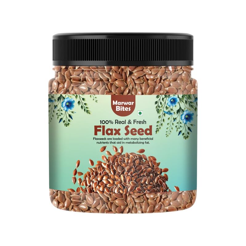 MarwarBites Flax Seeds | Natural & Unroasted | Whole Premium Seeds in Resealable Jar | Raw Edible Grade | Ideal for Cooking, Baking, Topping, Smoothies, Salads & More