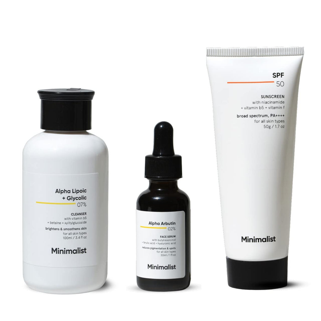 Minimalist Anti-Pigmentation Kit, Skin Care Routine Kit For Unisex, Face Wash, Serum & Sunscreen Combo, 180g