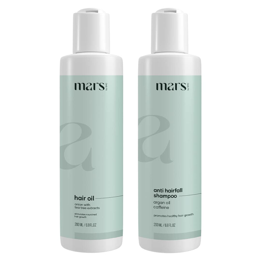 Mars by GHC Haircare Kit for Anti Hairfall and Hair Growth - Shampoo 200 ml | Hair Oil 200ml | Nourishing Shampoo With Onion and Bhringraj Oil for Stronger, Thicker Hair