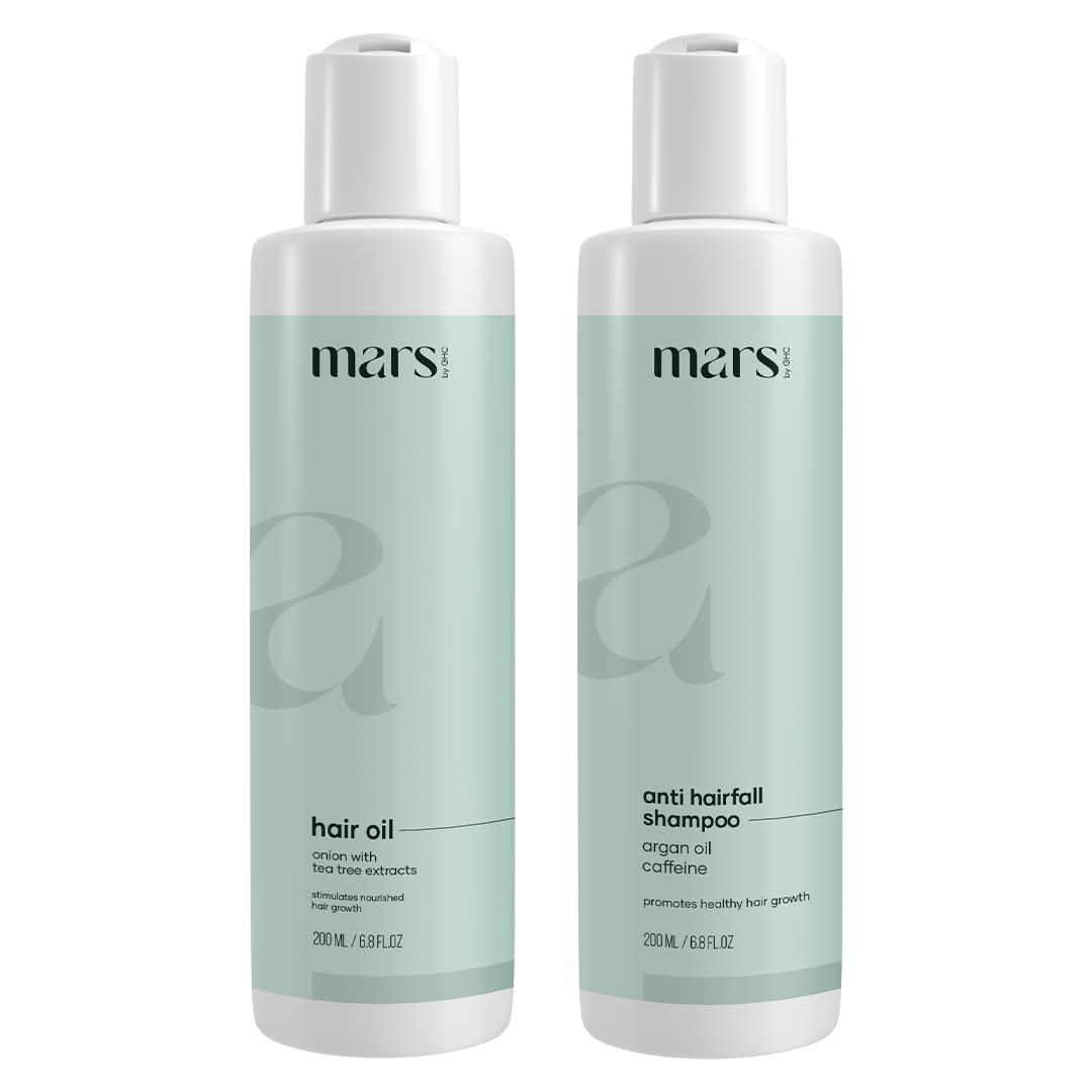 Mars by GHC Haircare Kit for Anti Hairfall and Hair Growth - Shampoo 200 ml | Hair Oil 200ml | Nourishing Shampoo With Onion and Bhringraj Oil for Stronger, Thicker Hair