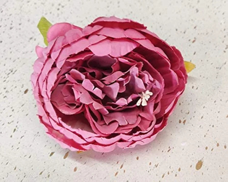 6 Pcs Artificial Fabric Rose Flower Heads Handmade Peony Style Flowers Dark Pink