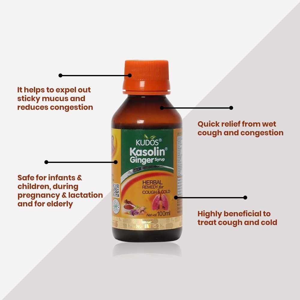 Kudos Kasolin Ginger Syrup - 100 ml (Pack of 4)