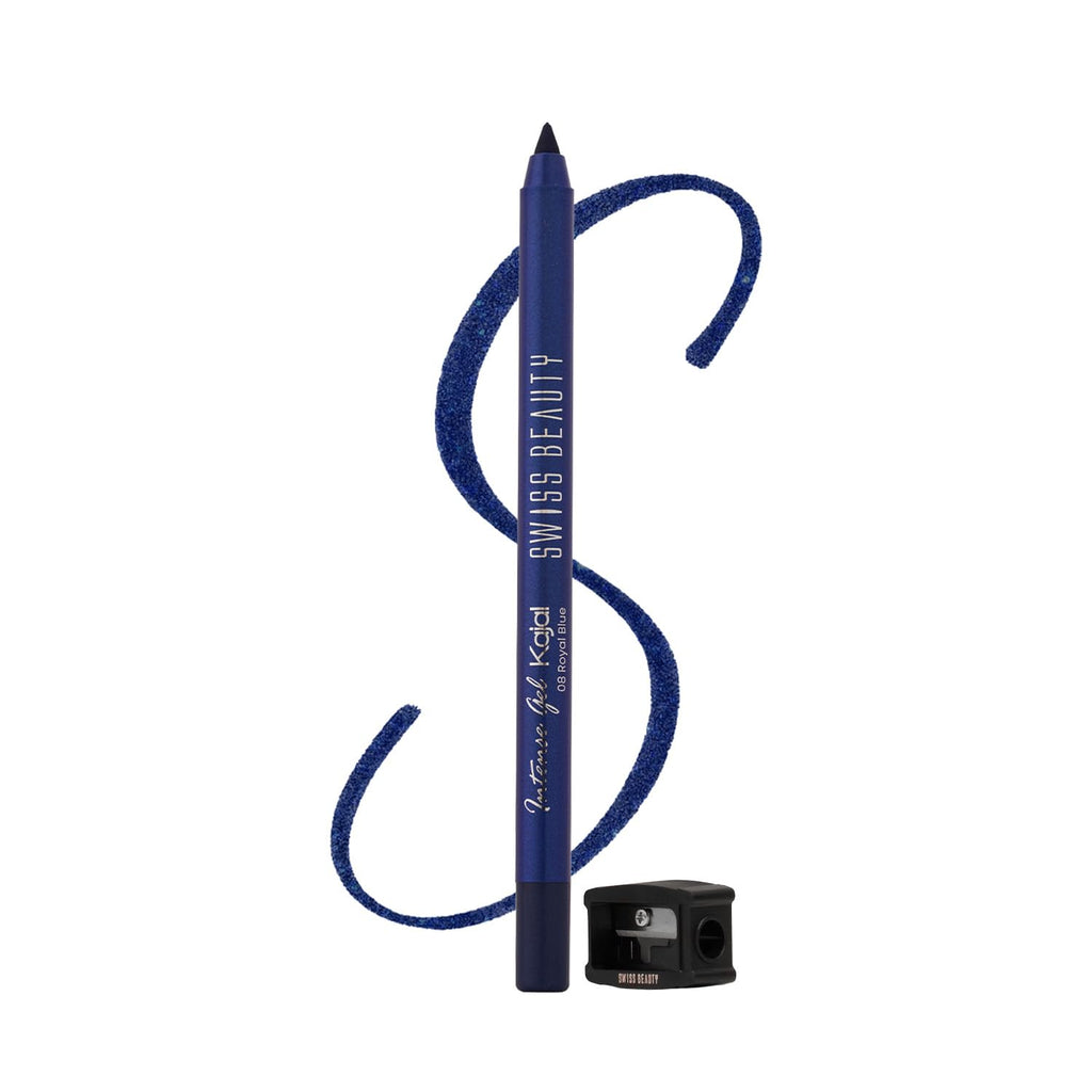 Swiss Beauty Intense Gel Kajal with Sharpener | 12-Hour Stay | Waterproof | Smudge-Proof | Creamy Texture | Highly Pigmented | Multi-Use Eye Pencil | 1.2g, Shade- Royal Blue