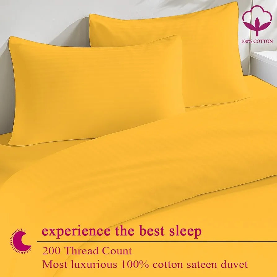Trance Home Linen Zippered 100% Cotton 200TC Satin Stripe King Size Duvet Cover Quilt Cover Blanket Cover Razai Comforter Cover with 2 Pillow Covers Colour Golden Yellow