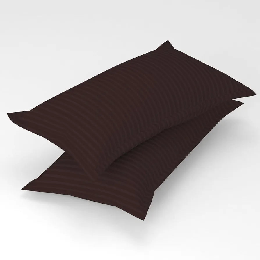 Homefab India 160 TC Stripe Glace Cotton Double BedSheet with 2 Pillow Covers Brown