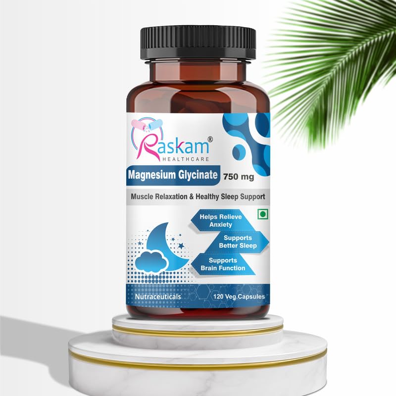 Magnesium Glycinate Capsules, 100 Veg Capsules, Muscle Relaxation & Healthy Sleep Support (750 mg)