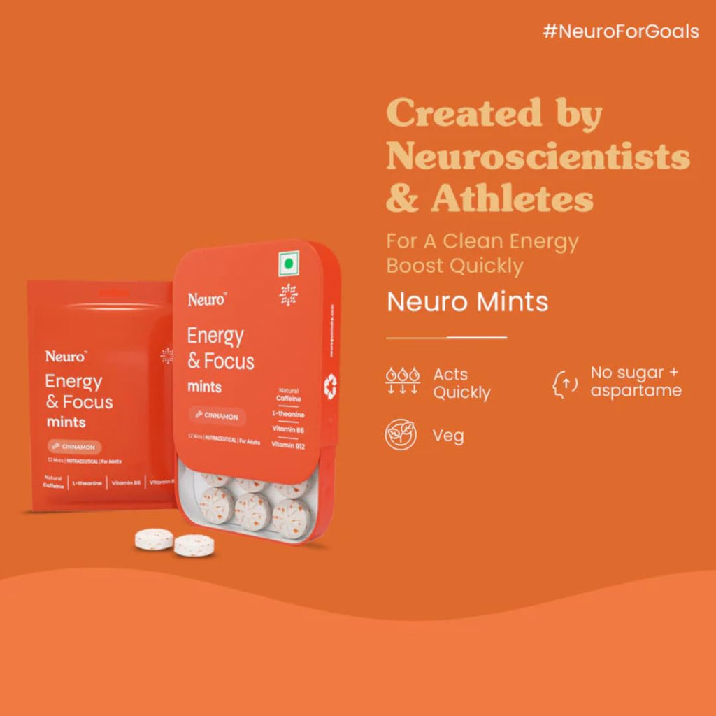 NeuroGum Energy Caffeine Mints - Sugar Free with L-theanine + Natural Caffeine + Vitamin B12 & B6 - Energy & Focus Supplement for Women & Men Vegan, Cinnamon Flavor | Pack of 2 (24 Mints)