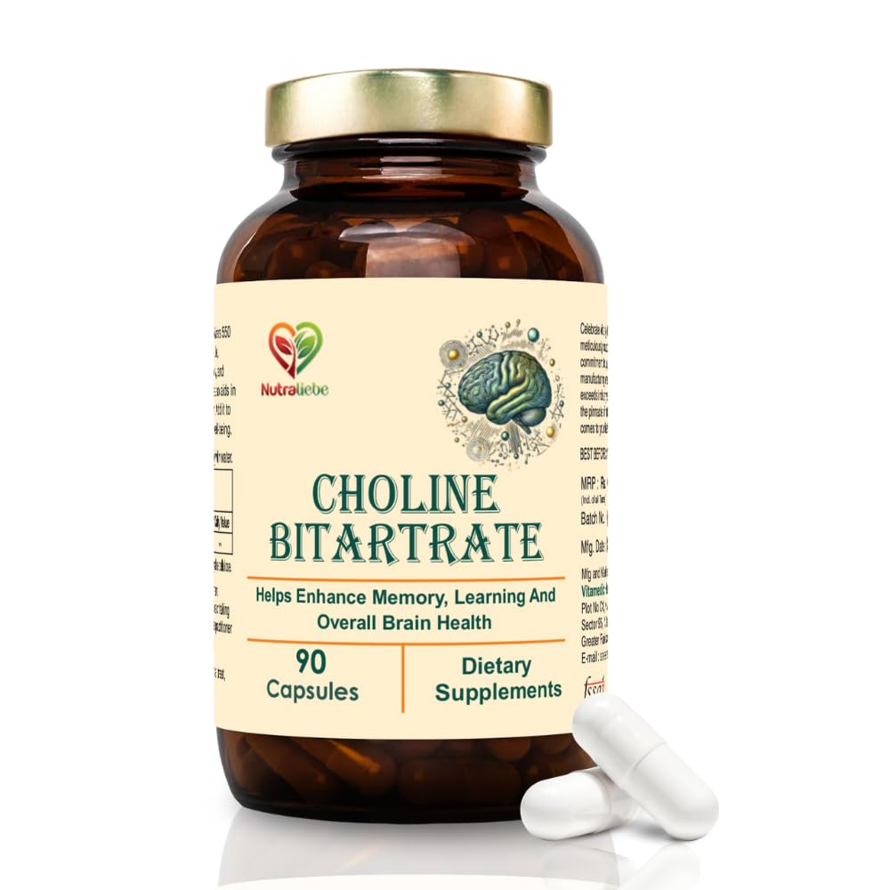Nutraliebe Choline Bitartrate 550mg – 90 Capsules | Dietary Supplement for Daily Use | Non-GMO & Gluten-Free