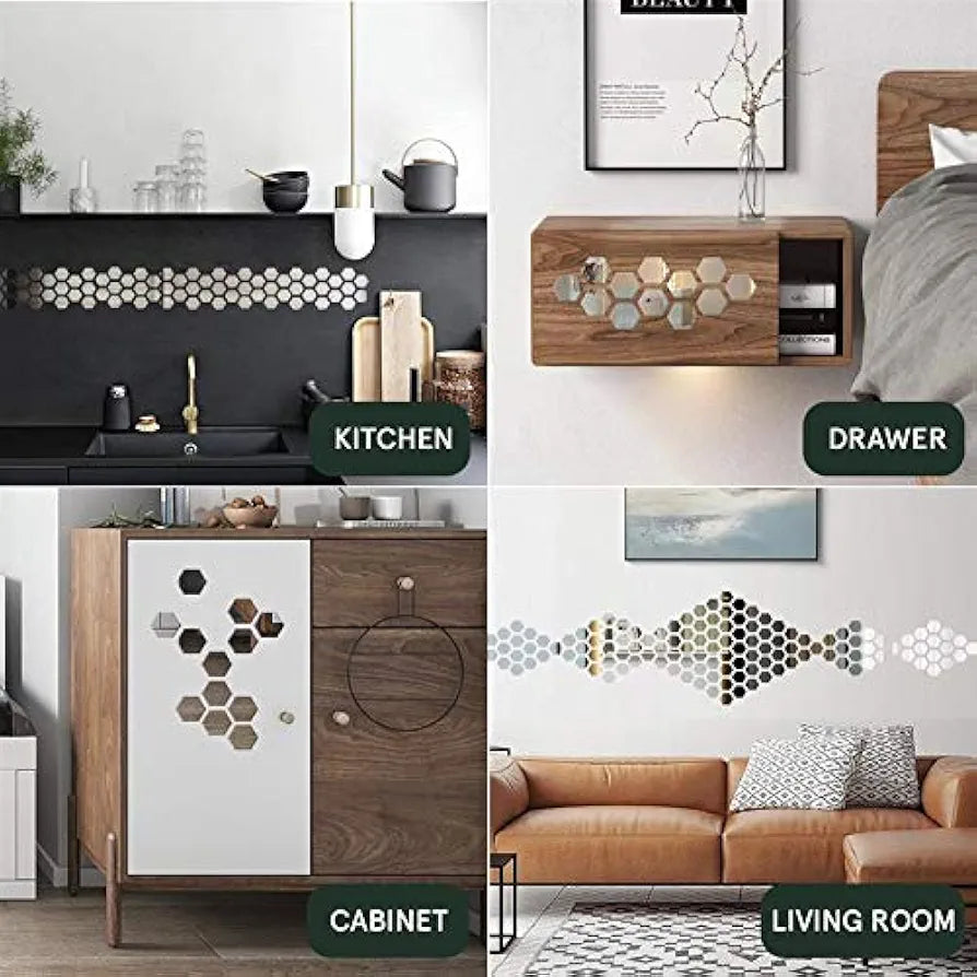 Bikri Kendra Hexagon 20 Silver Stickers for Wall Acrylic Mirror Wall Decor Sticker Wall Stickers Acrylic Stickers
