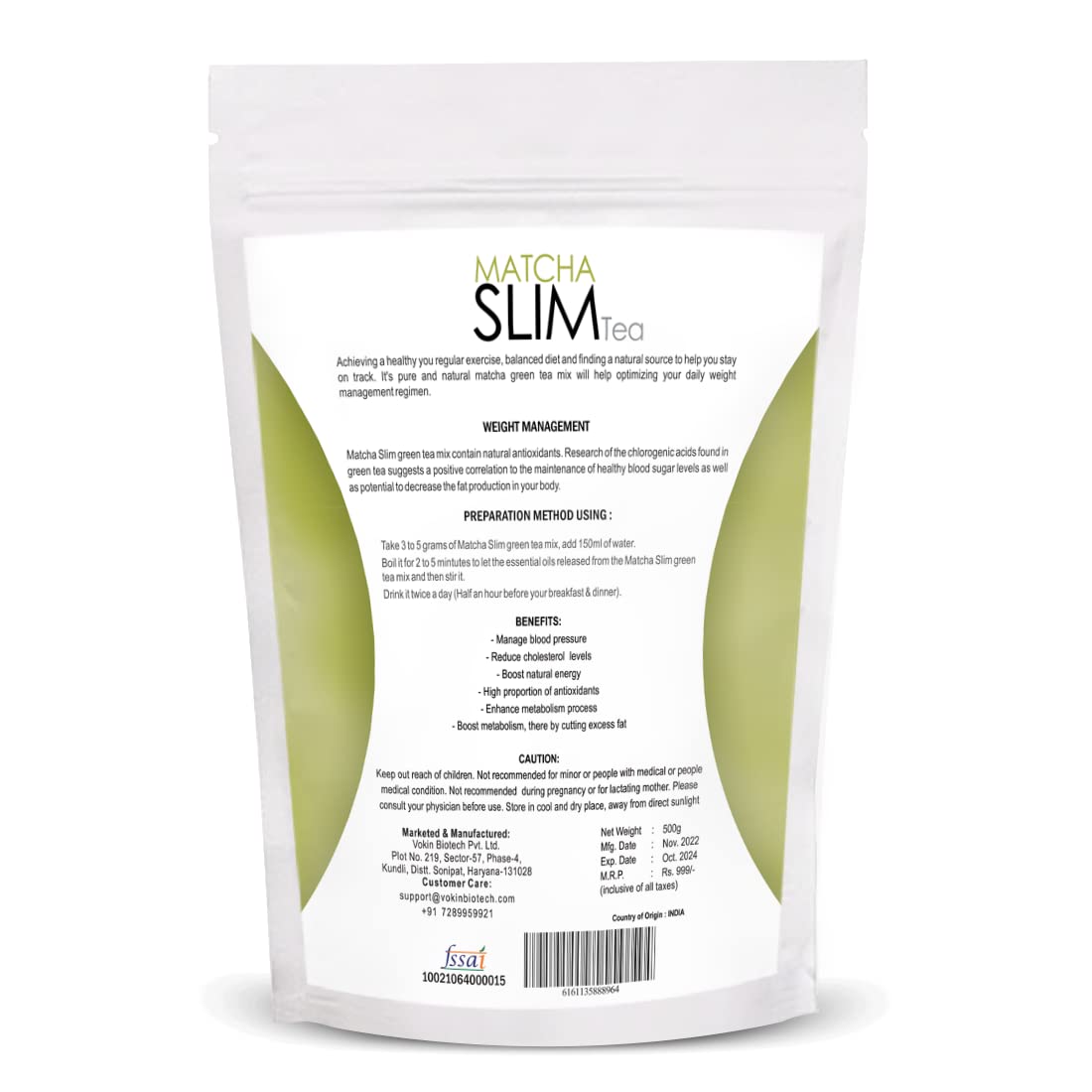 Vokin Biotech Matcha Green Tea Powder Supports Weight Loss Management | Rich In Antioxidants