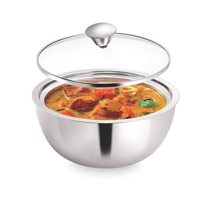 Borosil Stainless Steel Solid Curry Server Bowl | 500 Ml | 1 Piece | Silver