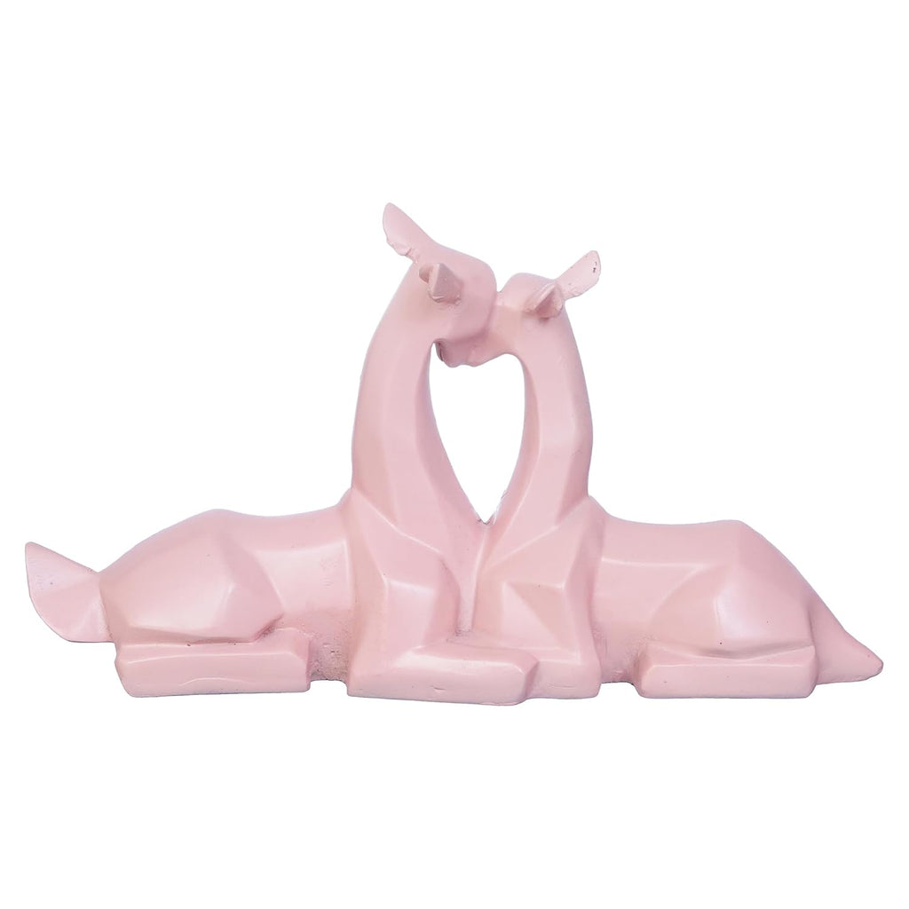 Ecraftindia Set of 2 Pink Polyresin Geometric Hugging Deer Statue Decorative Showpiece