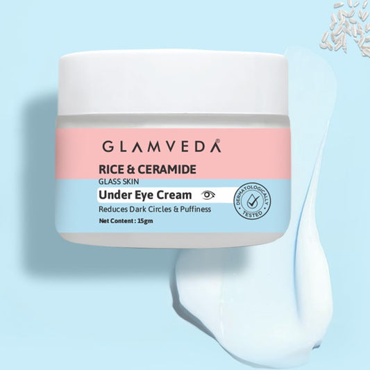 Glamveda Korean Rice & Ceramide Under Eye Cream | Reduces Dark Circles, Puffiness, Wrinkles & Fine Lines | Eye Cream for Dry & Sensitive Skin | For Men & Women 15gm