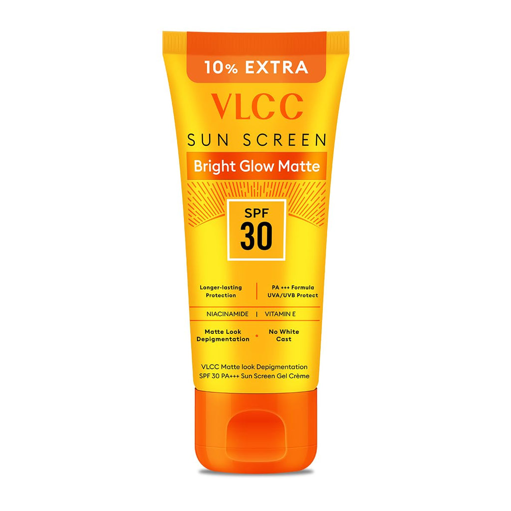 VLCC Bright Glow Matte SPF 30 PA ++ Sunscreen Gel Crème - 100g + 10g Extra - Helps Depigmentation, Non-Greasy Tinted Matte Formula with Broad Spectrum Protection