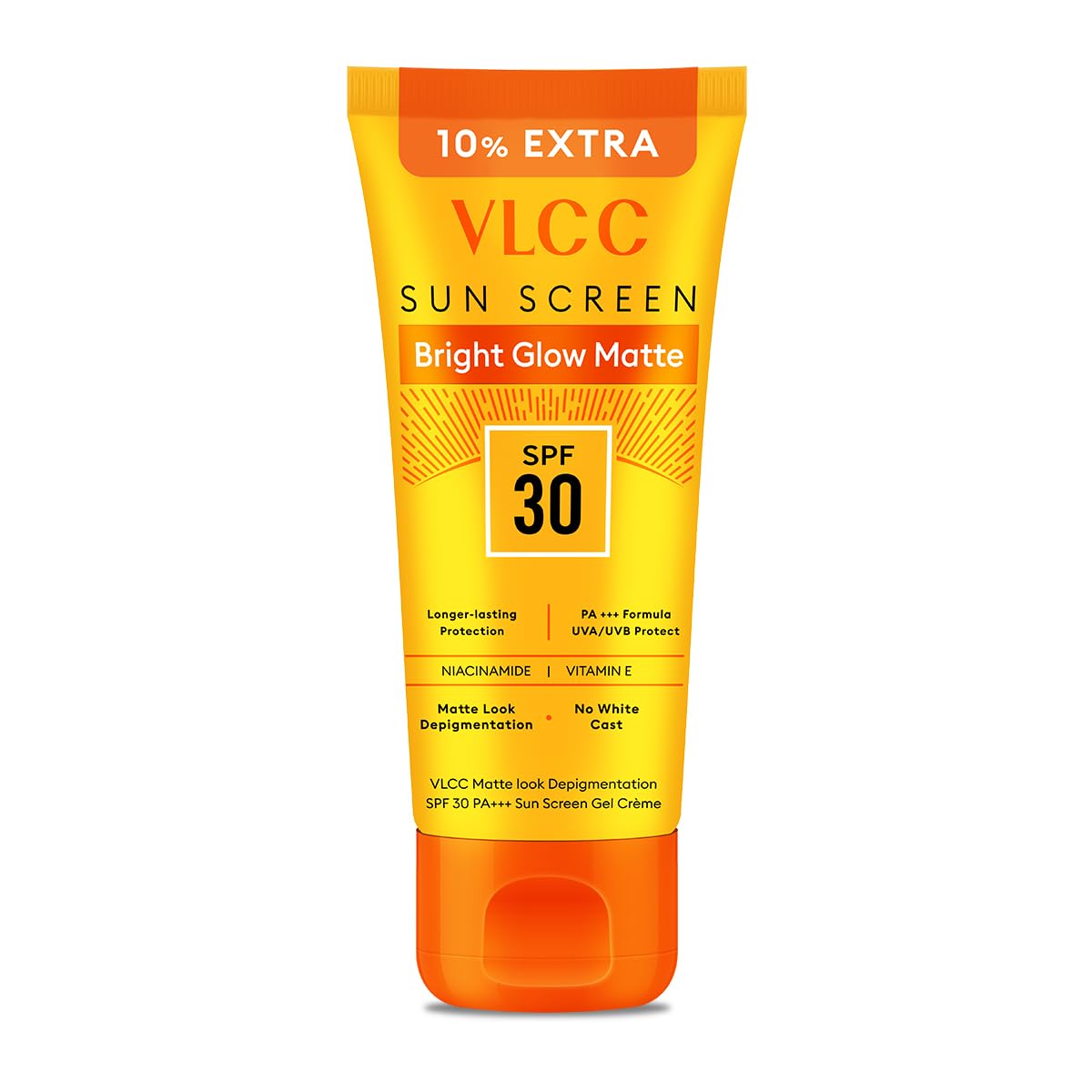 VLCC Bright Glow Matte SPF 30 PA ++ Sunscreen Gel Crème - 100g + 10g Extra - Helps Depigmentation, Non-Greasy Tinted Matte Formula with Broad Spectrum Protection