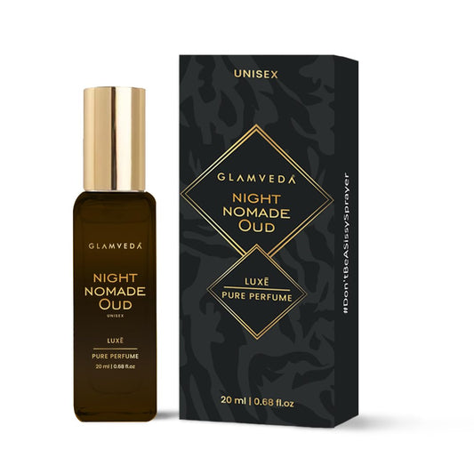 Glamveda Night Nomade Oud Luxury Pure Perfume for Unisex 20ml | Long-Lasting Fragrance | with Raspberry, Ambergris, Oud and Vanilla | Floral & Fruity Premium Perfume for Men & Women