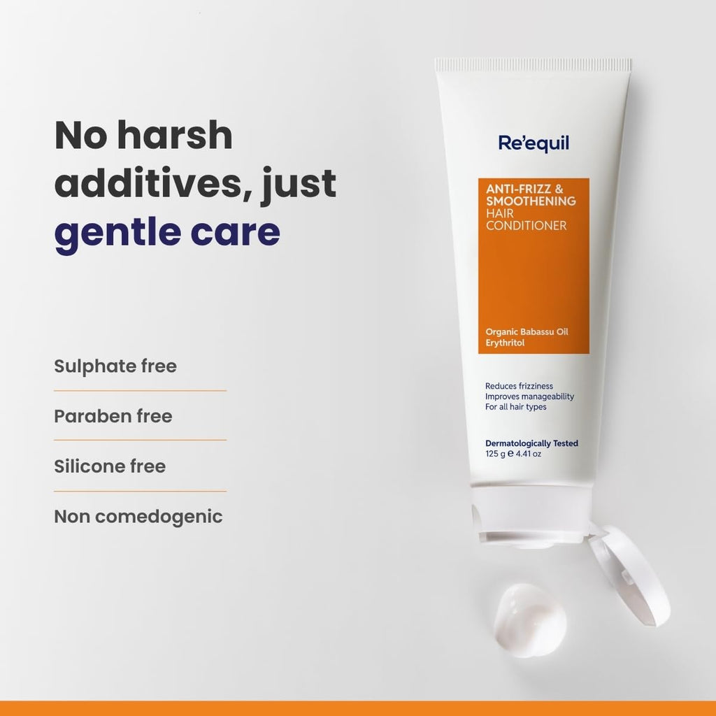 Re'equil Anti-Frizz & Smoothening Hair Conditioner with Babassu Oil | Detangles, smoothens & nourishes hair | For frizz-free, manageable hair | 125 g