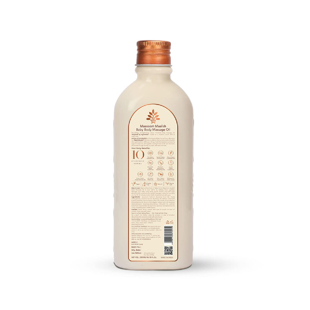 Baby Forest Maasoom Maalish Baby Body Massage Oil | Ayurvedic Baby Massage Oil for Kids | Derma Safe | Cruelty-Free | Vegan | 200 ML