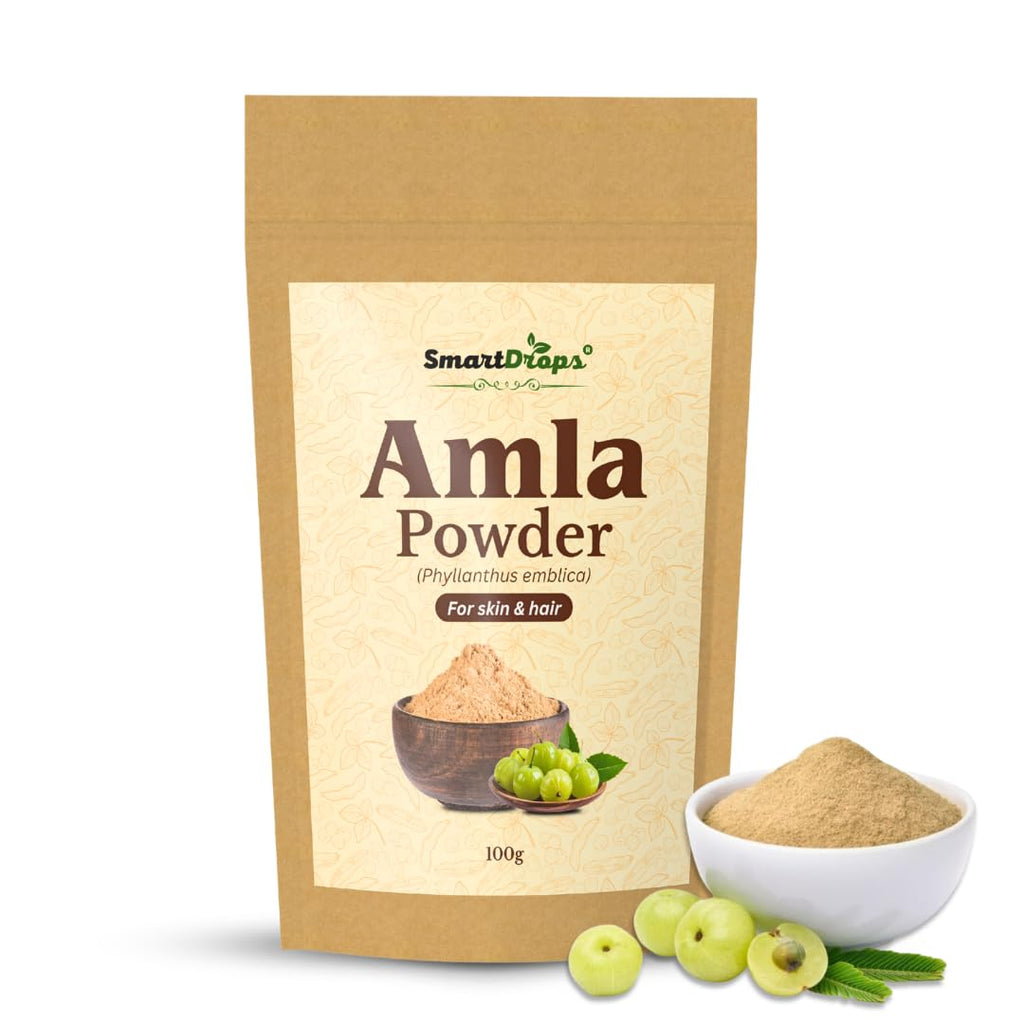 Smartdrops Amla Powder for Hair Care Natural Hair Pack Powder for Scalp Massage Hair Mask DIY Hair Care Routine | Indian Gooseberry | Ideal for Hair, Skin, or Culinary Use | 100g (Pack-1)