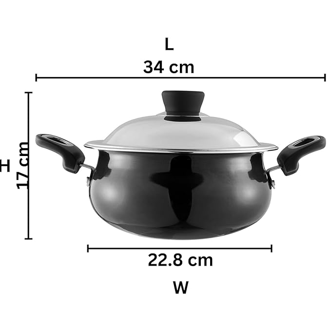 Vinod Hanos Hard Anodised Non Stick Handi with Lid - 3.8 Litre Small | 3.25mm Thick | 5X Long Lasting