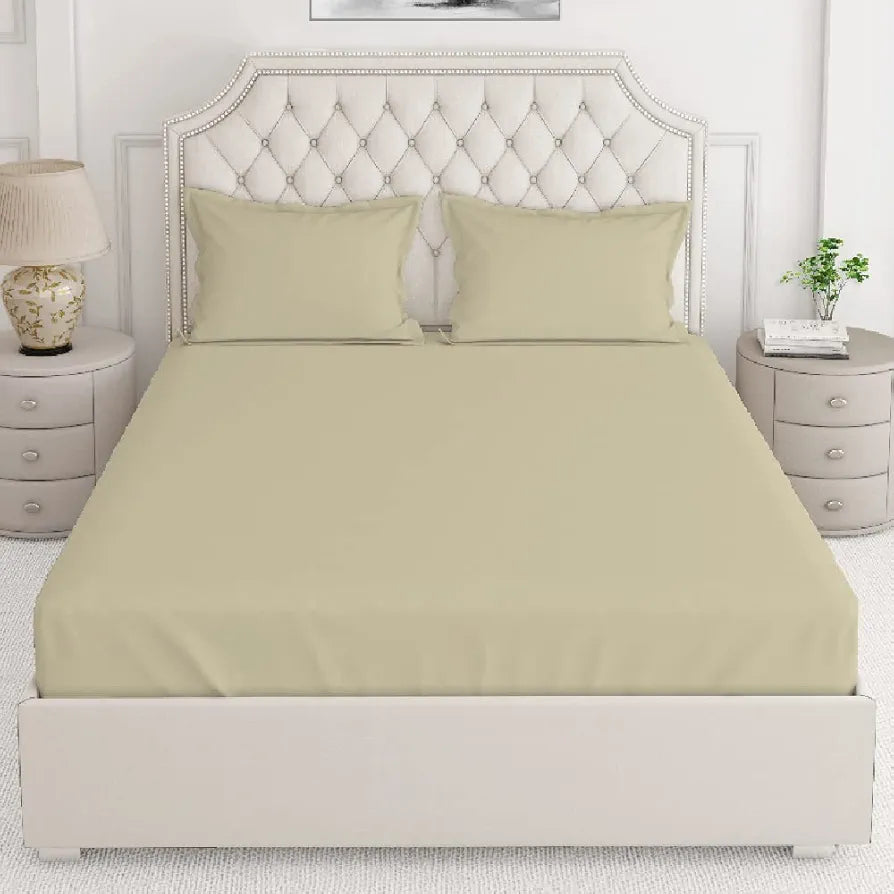Layers Be Bold Cotton Elastic Fitted King Size Bedsheet for King Size Bed All Season 140 TC Off White