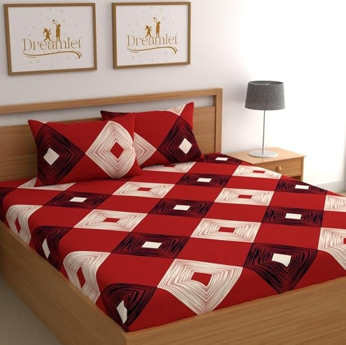 Dreamlet Prime Collections 160tc Pure Cotton Breathable Supersoft Wrinkelfree Double Flat Bedsheet With 2 Pillow Covers | Red Brown