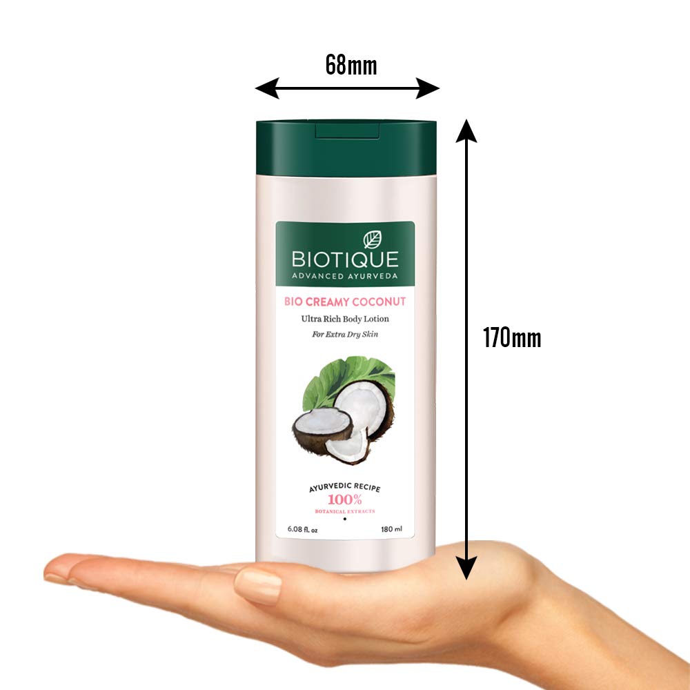 Biotique Bio Creamy Coconut Ultra-Rich Body Lotion For Extra Dry Skin, 180ml & Bio Wintercherry Lightening & Rejuvenating Body Nourisher, 190ml