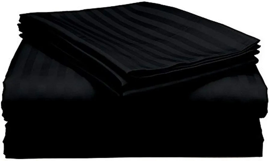 Purav Light Microfiber Flat Double Bed Bedsheet Plain Striped Cotton Bedsheet with 2 Pillow Covers for King Size Bed 340 TC Breathable Wrinklefree Black Color