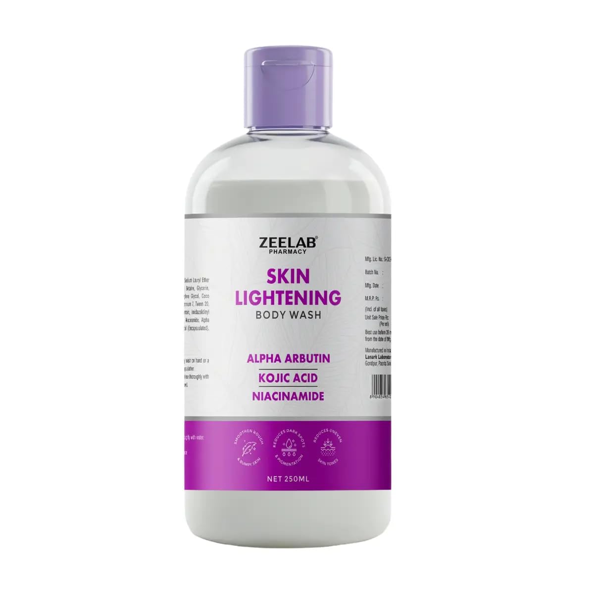 Zeelab Kojic Acid Body Wash with Alpha Arbutin & Niacinamide â€“ Skin Brightening & Tan Removal Body Cleanser for Dark Spots, Pigmentation & Uneven Skin Tone â€“ Daily Use Body Wash for Men & Women â€“ 250ml